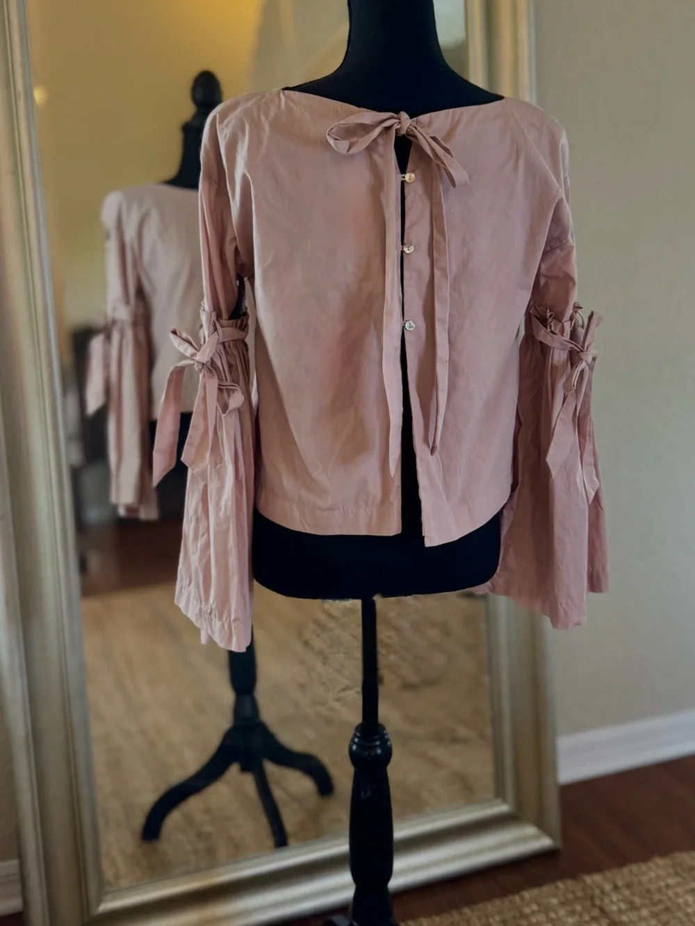 Free People Soft Blush Bell Sleeve Tie Top Avant Garde Artistic